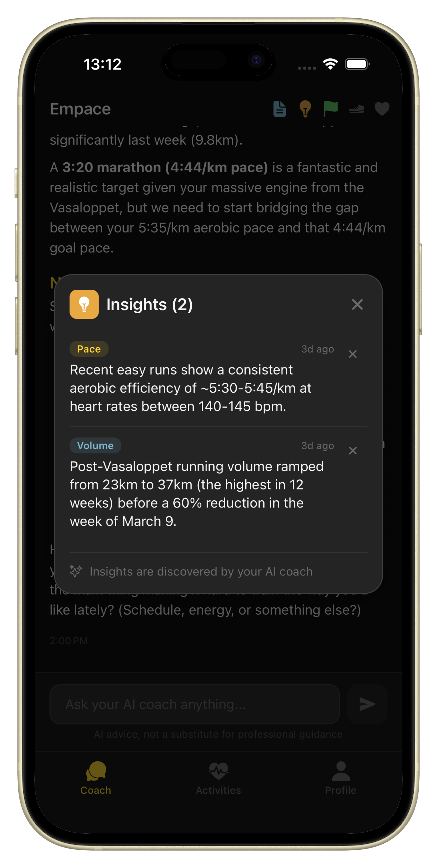 Training insights screen